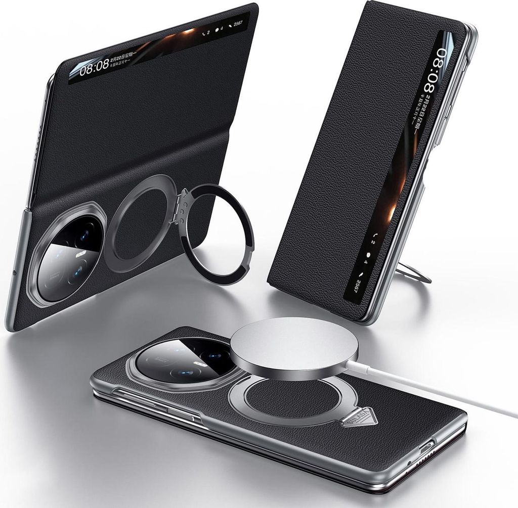 Für Honor Magic V5 SULADA Premium MagSafe Smart View Fenster Leder Hülle Schwarz