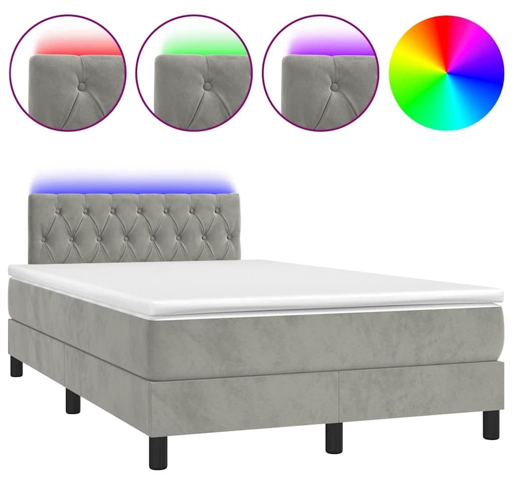 vidaXL Boxspringbett mit Matratze & LED Hellgrau 120x190 cm Samt