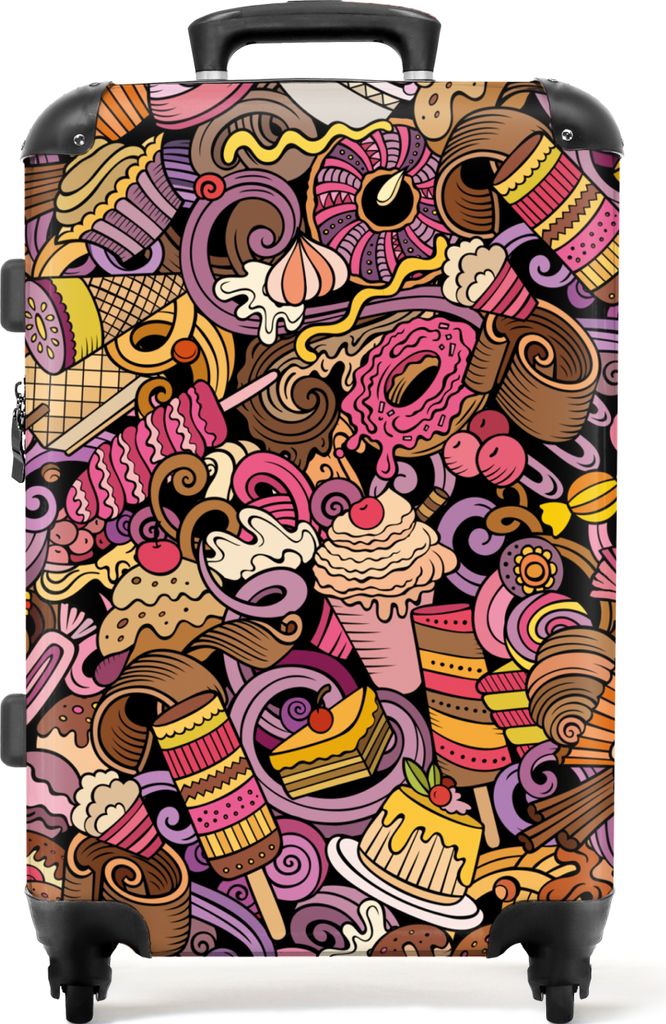 NoBoringSuitcases.com Großer Koffer - Lebensmittel - Torte - Muster - Design - Donut - Kind - Kombinationsschloss TSA - Hartschalen Trolley 4 Ro...