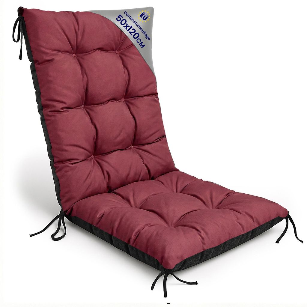 Gartenstuhl Hochlehner Auflagen 50x120 cm Bordeaux – Sitzauflagen für Gartenstühle, Polster Outdoor