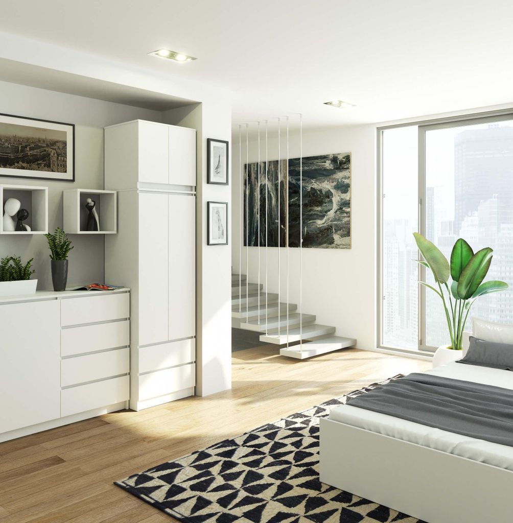 Funktionaler Kleiderschrank S60 mit Aufsatz und 2 Schubladen