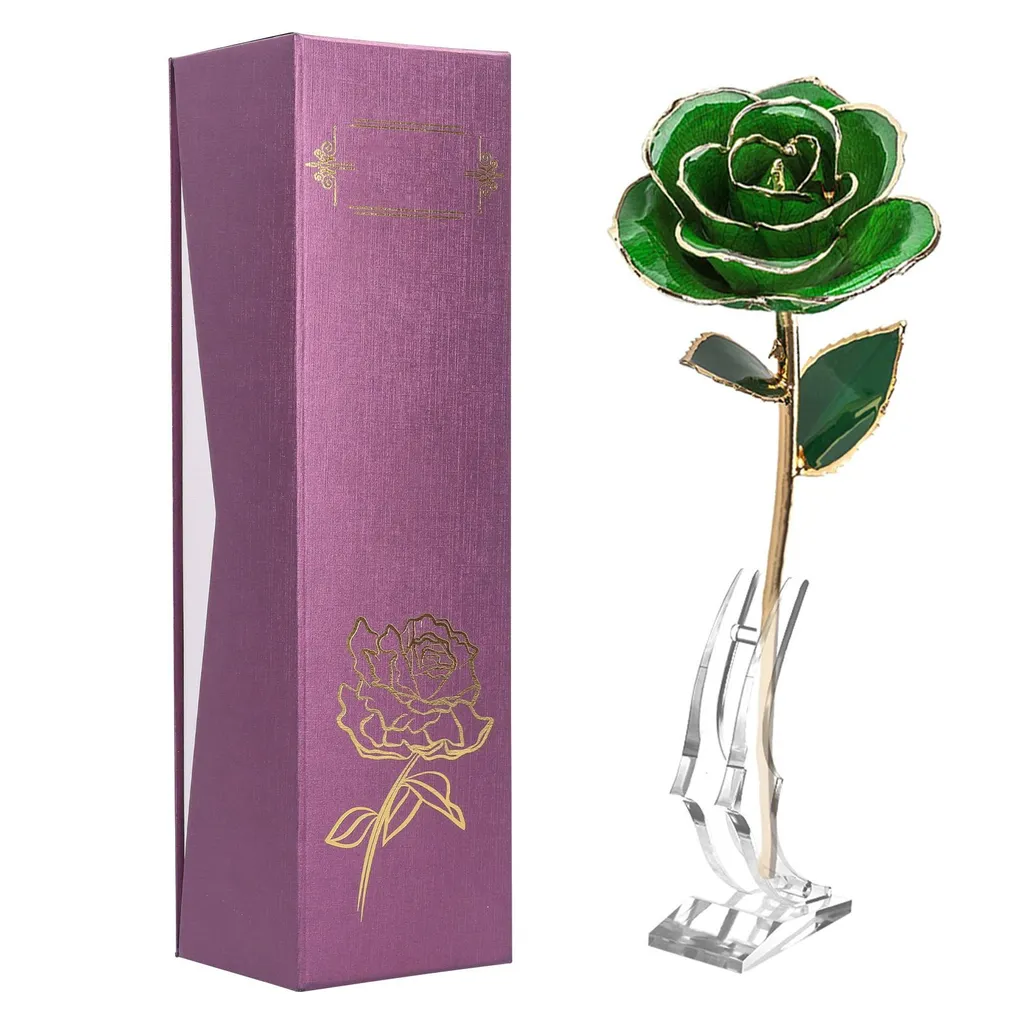 Rose Éternelle Trempée dans l'Or 24K Fleur Naturelle avec Socle Design