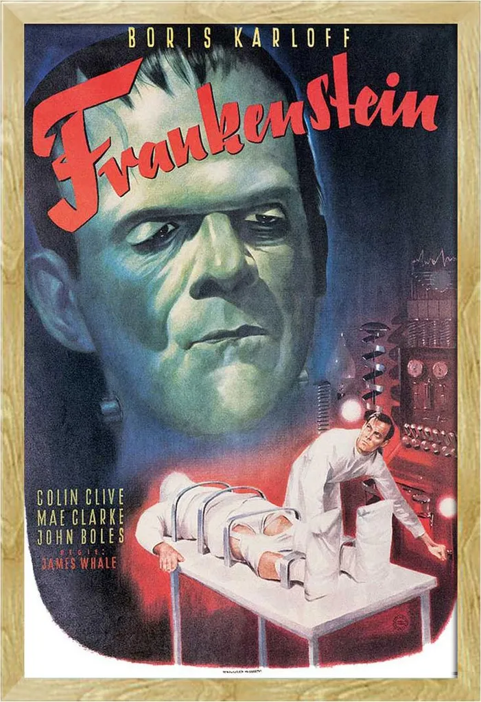 Poster Frankenstein Boris Karloff Formato Maxi + Cornice MDF Faggio Shinsuke