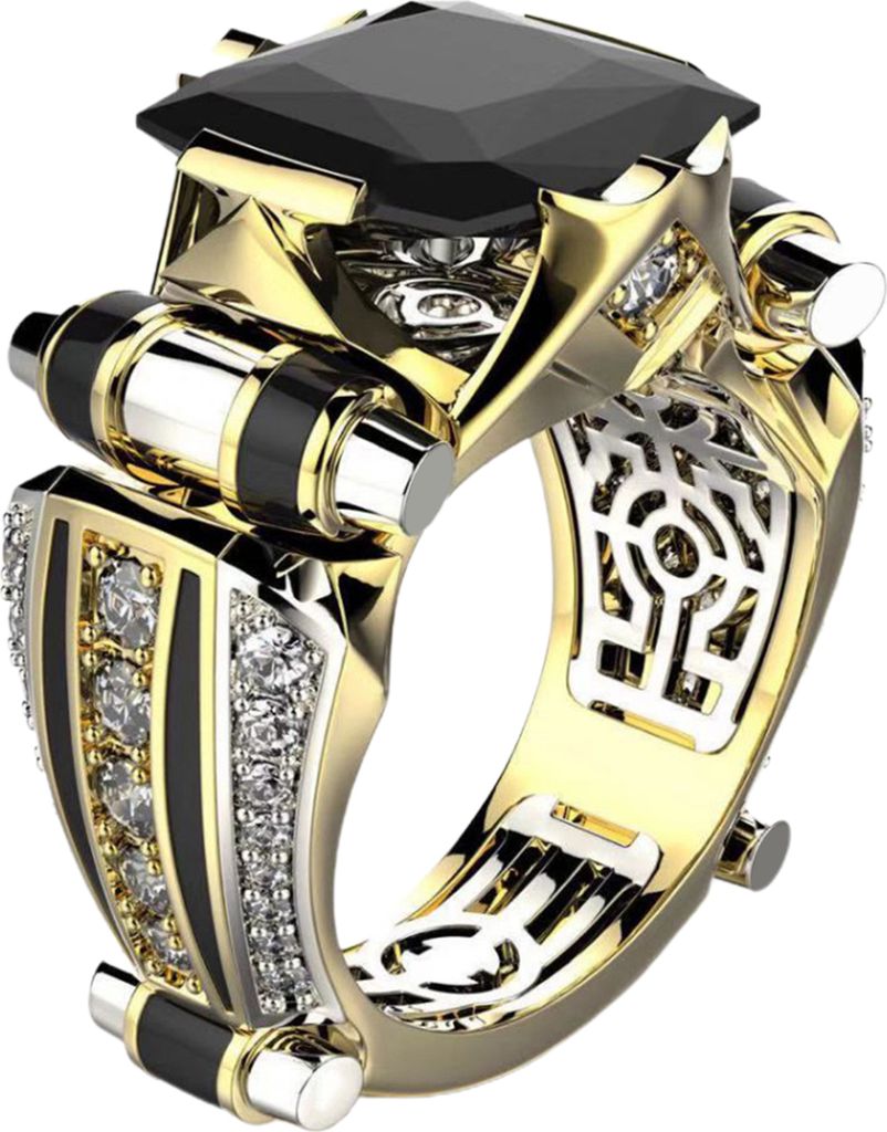 Frauen Ring Faux Quadratischen Kristall Zwei-ton Vintage Coole Punk Geschenk Hohl Bling Zirkonia Damen Finger Ring für party-Schwarz,US 6