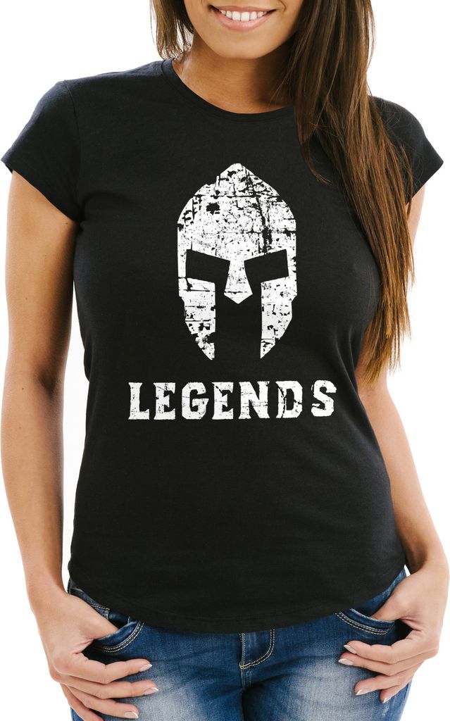 Damen T-Shirt Legends Sparta Spartaner Helm Neverless Slim Fit Neverless schwarz XXL