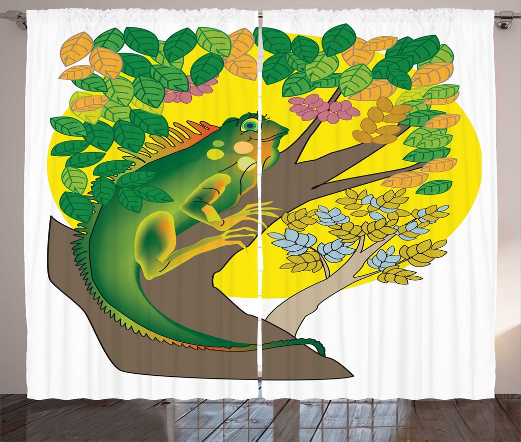 ABAKUHAUS Leguan Rustikaler Gardine, Cartoon von einem weiblichen Tier, Schlafzimmer Kräuselband Vorhang mit Schlaufen und Haken, 280 x 175 cm, Me...
