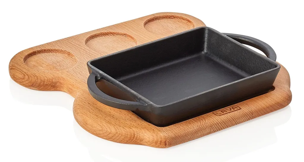 Mini Padella LAVA Ghisa Smaltata 16cm + Sottopentola Legno Design