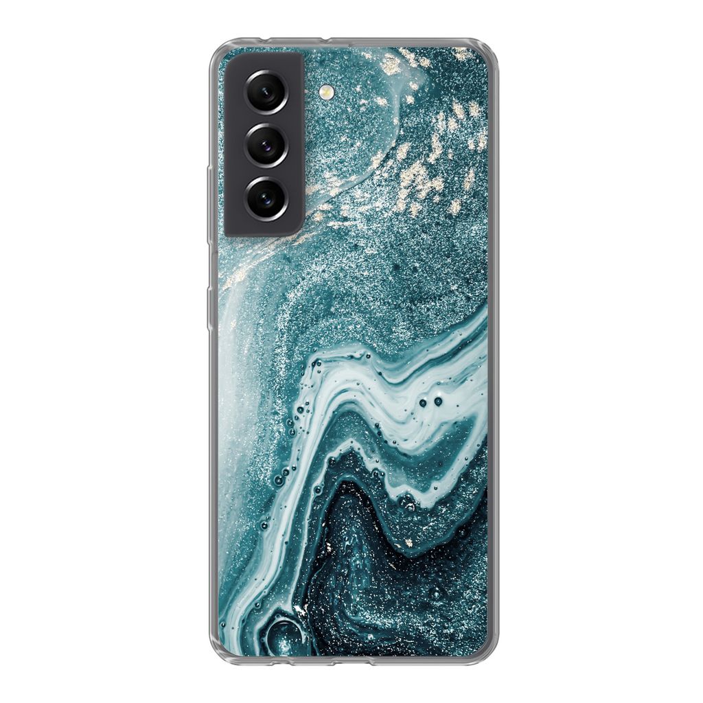 MuchoWow Handyhülle Schutzhülle Hülle für Samsung Galaxy S21 FE Naturstein - Glitter - Muster Silikon Softcase Handy Hülle - Mobiltelefonhülle