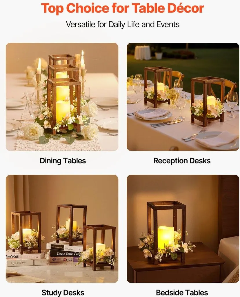 Centre de table mariage sécurisé : 20 lanternes bois avec bougie LED - 6