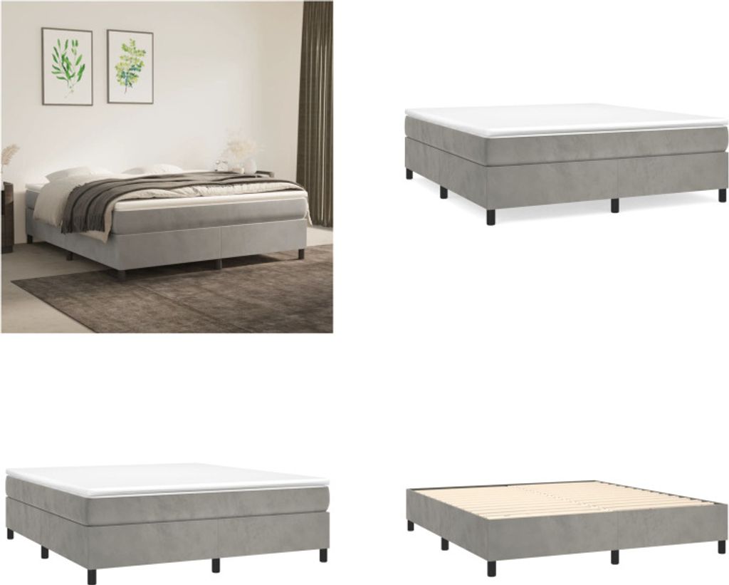 vidaXL Boxspringbett Hellgrau 180x200 cm Samt - Boxspringbett - Boxspringbetten - Bett - Schlafzimmermöbel