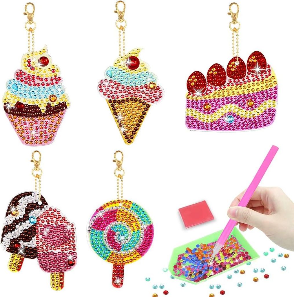 Eisförmige Diamantmalerei Bilder DIY Aufkleber Bastelset für Kinder ab 6 Jahren 6 Stück Diamantmalerei Schlüsselanhänger Geschenke für Mädch...