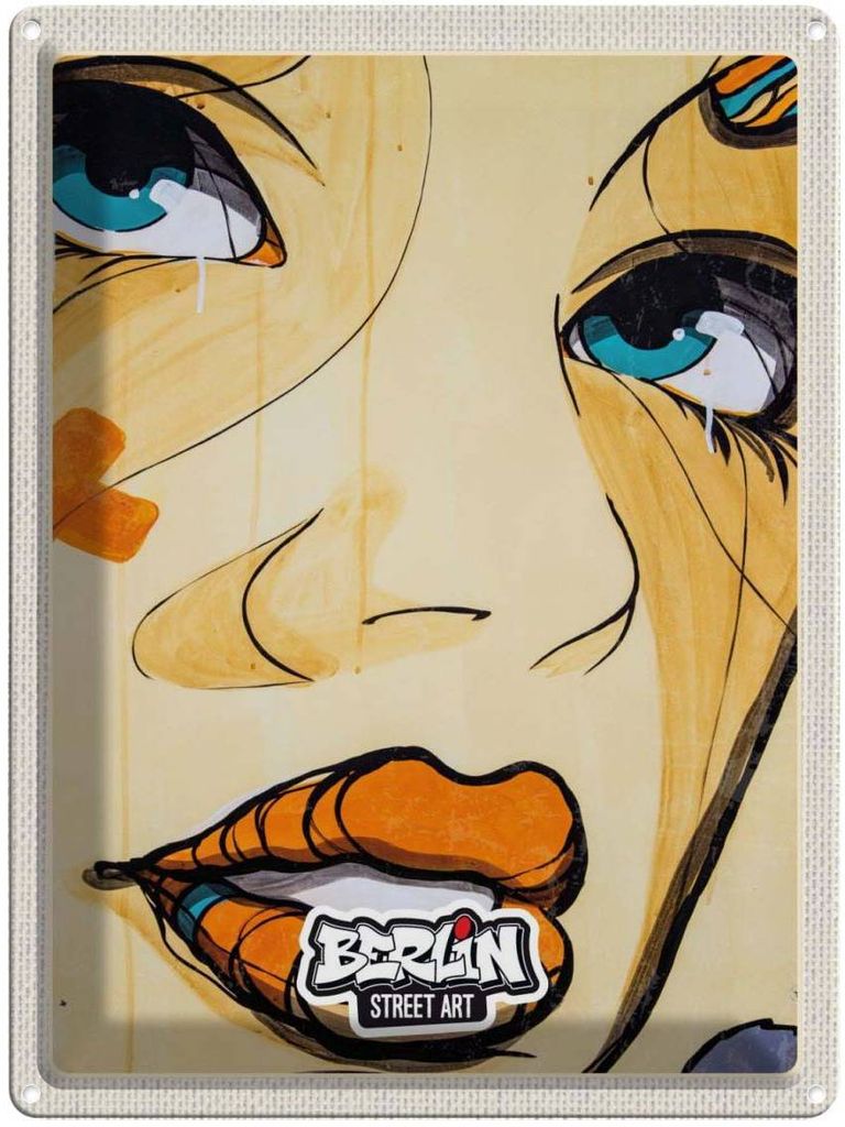 vianmo Blechschild 40x30 cm Berlin Street art weinenende Frau Bildmotiv Reisemotiv Abenteuer Reisen Urlaub