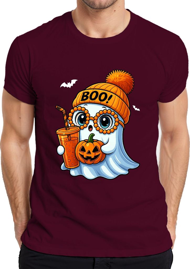 Halloween BOO Geist Kürbis SüßesOderSaures Niedlich Kinder Herbst Herren T-Shirt, Burgundy, M