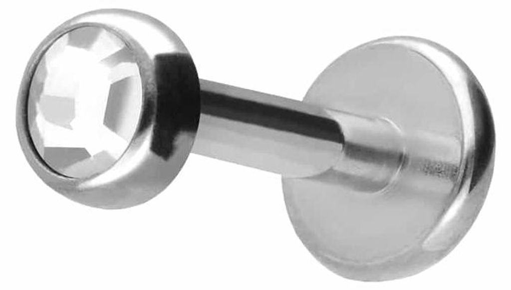 Ohrpiercing, Nasenpiercing Titan Labret mit Innengewinde KRISTALLDISC Silber Stablänge: 8mm | Stabstärke: 1,2mm | Discgröße: 3mm