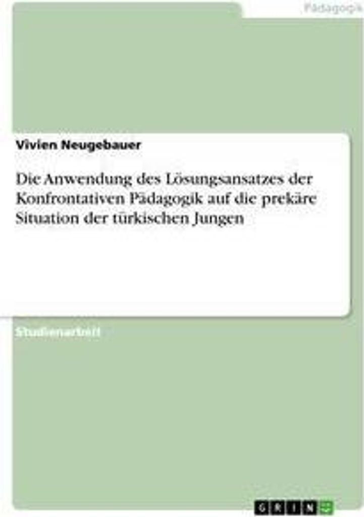 Die Anwendung des Lösungsansatzes der Konfrontativen Pädagogik auf die prekäre Situation der türkischen Jungen