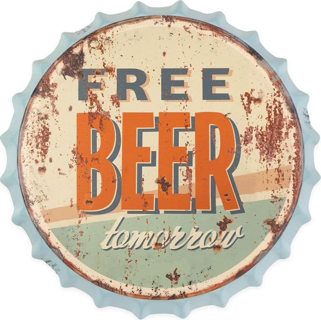 Blechschild Kronkorken Free Beer tomorrow 33 cm Durchmesser cm Deko Schild rost Optik grün gelb