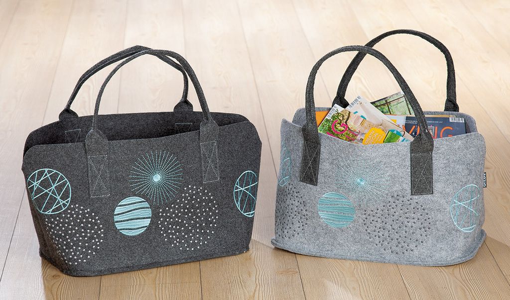 Gilde Shopping Tasche "Universe" hellgrau/dunkelgrau, detailliert bestickt H: 26 cm B: 40 cm T: 25cm 45767