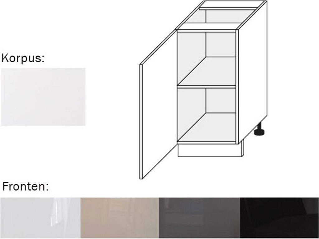 Küchenschrank (EST-DE/40) Unterschrank 1trg 40cm perlweiß matt Acryl Frontfarbe wählbar