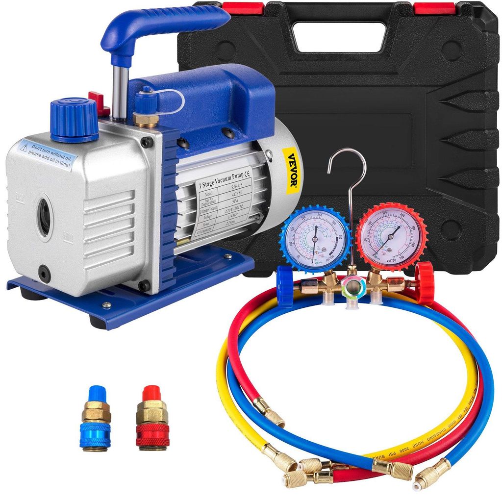 VEVOR 4CFM 1/3HP Vakuumpumpe AC Vakuumpumpe Aircon Vakuumkammer Vakuumtrocknungspumpe HVAC Kältetechnik R134a R502 R22 R12 Klimaanlage Adapter A/C