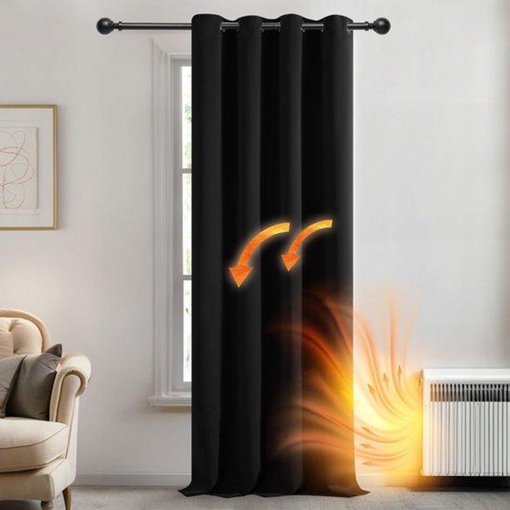 Schwarze Verduisterungsrollo mit Ringen, 203x214 cm, für Schlafzimmer und Halloween, einschließlich Grommets