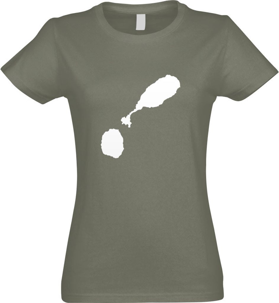 Kiwistar - T-Shirt tailliert - Damen - Olive - St. Kitts und Nevis Umriss Kontur - mit Motiv Bedruckt - Funshirt Design - Sport - Freizeit - Damen - S