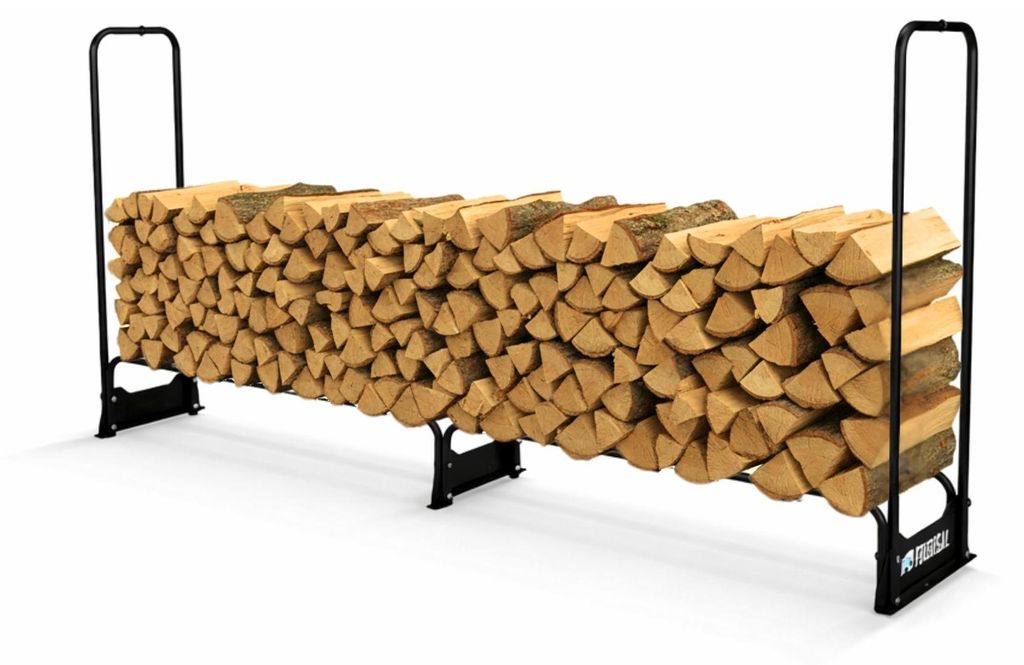 Kaminholzregal CHIMERA | für außen | HxBxT 117x260x36cm | inkl Abdeckung & Handschuhe | Metall | Schwarz | wetterfest Holzunterstand Kaminholzlag...