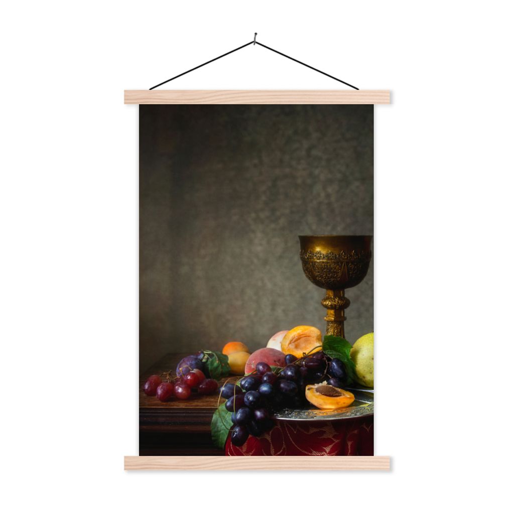 MuchoWow Textilposter Rustikal - Tisch - Obst - Stilleben - Tasse 60x90 cm mit holzfarbenen Rahmen - Textil