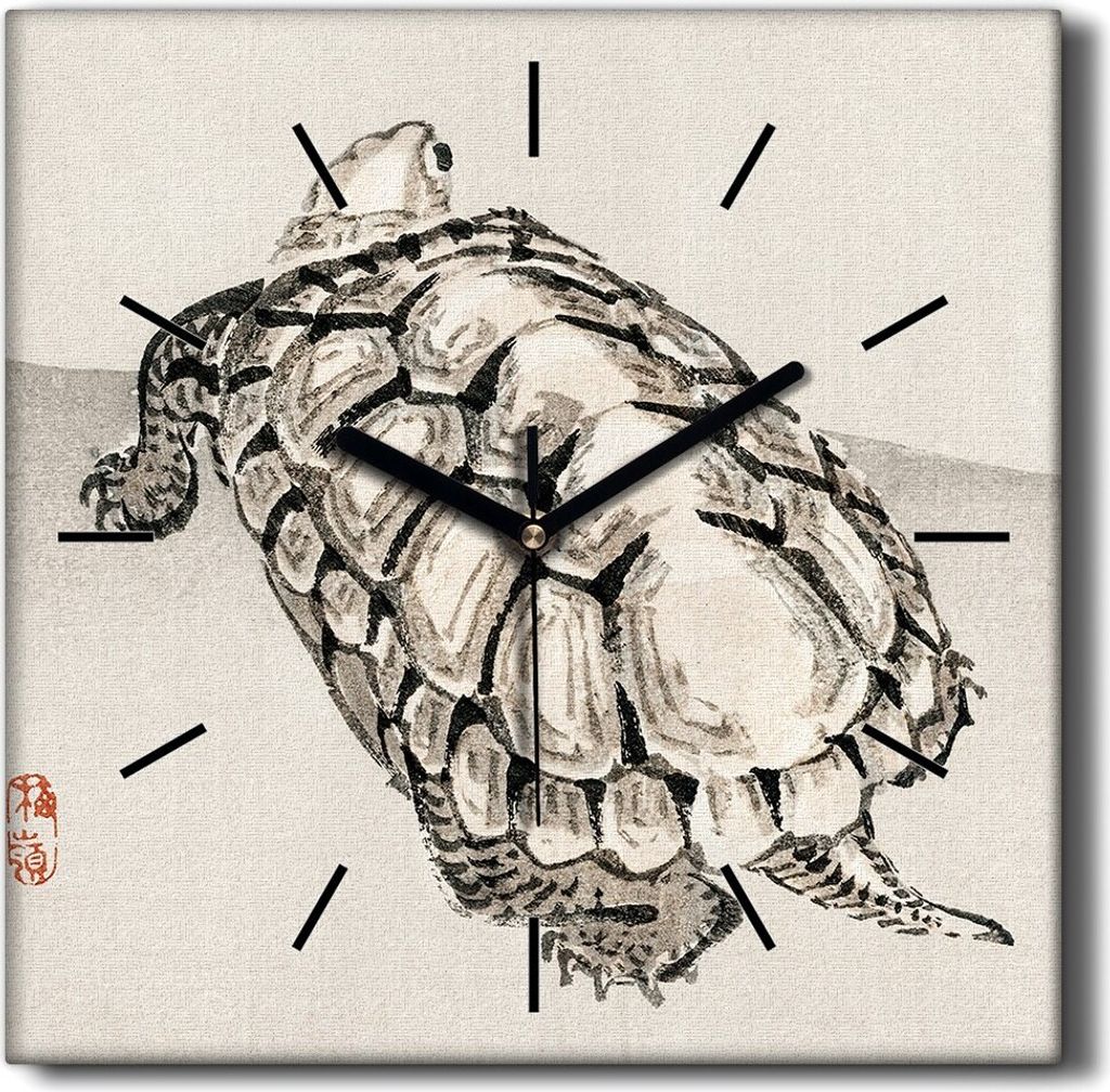 Coloray Hodiny Unikátní 30x30 cm Tiché hodiny Pro obývací pokoj a kuchyň Nástěnné hodiny Plátno Černé ručičky hodin - želva