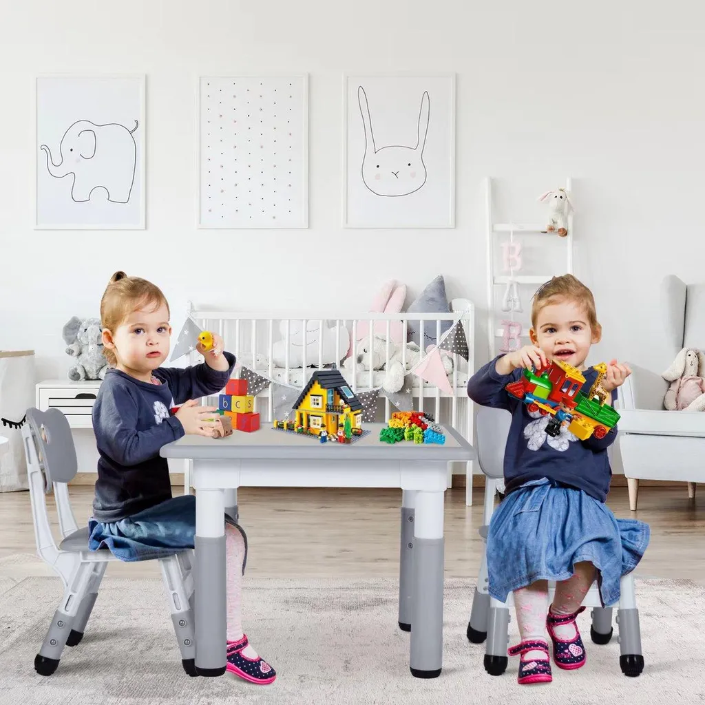 Tableau d'activités réglable pour enfants - Set table et chaises gris clair