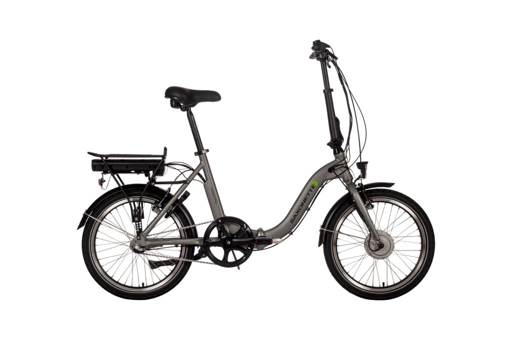 A studio shot of a folding electric bicycle against a white background.