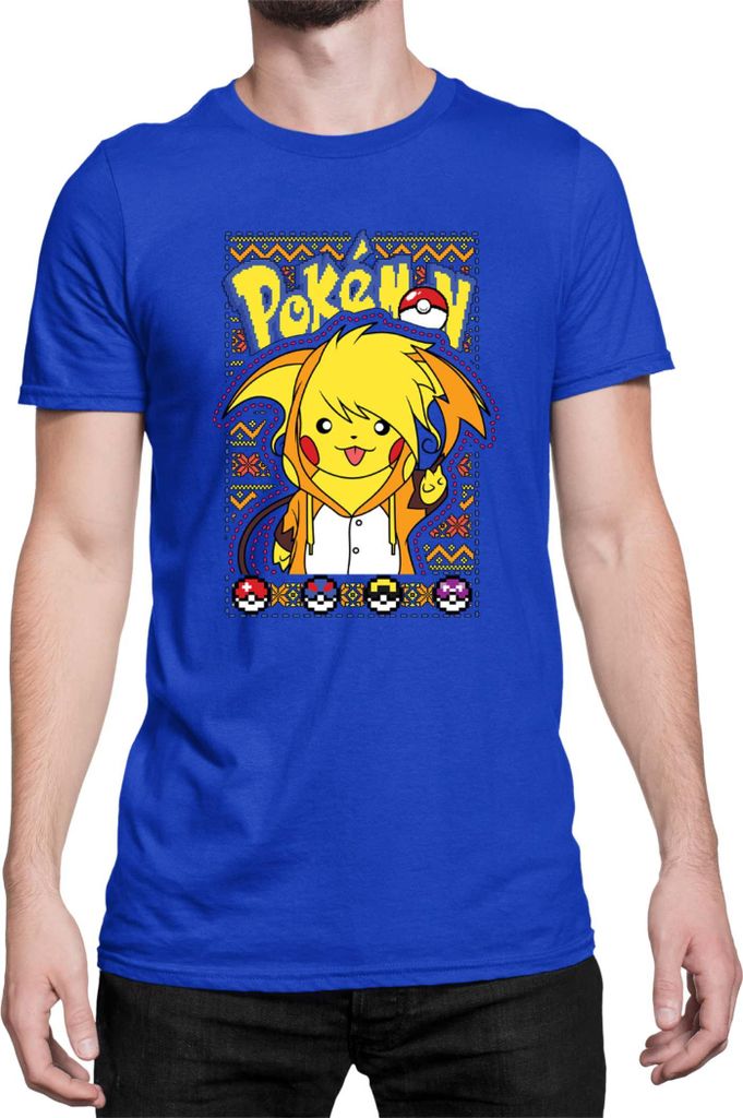 Herren T-Shirt Japan Manga Anime Comics Pokemon 033, Man 2XL / Blau