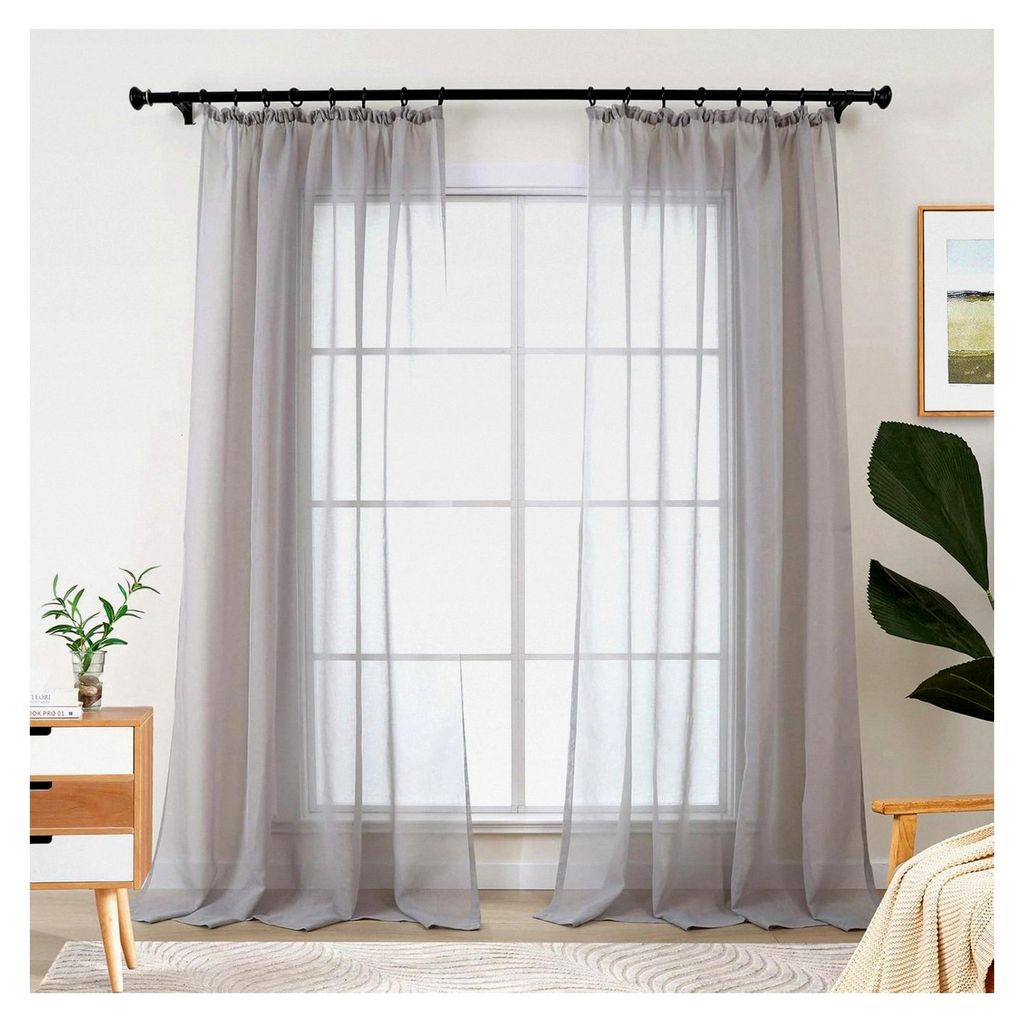 Grau Vorhänge für Wohnzimmer, Hellgraue Gardinen mit Kräuselband für Schienensystem, Transparente Vorhänge für Schlafzimmer, 2er Set Leinenop...