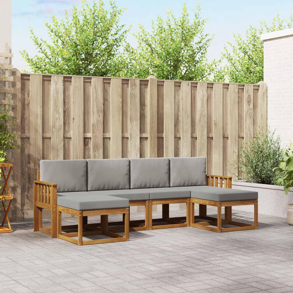 Outdoor-Sofagarnitur - VIDAXL - Terrassen-Sofa - mit Kissen - 6 pcs - Natürlich und Hellgrau