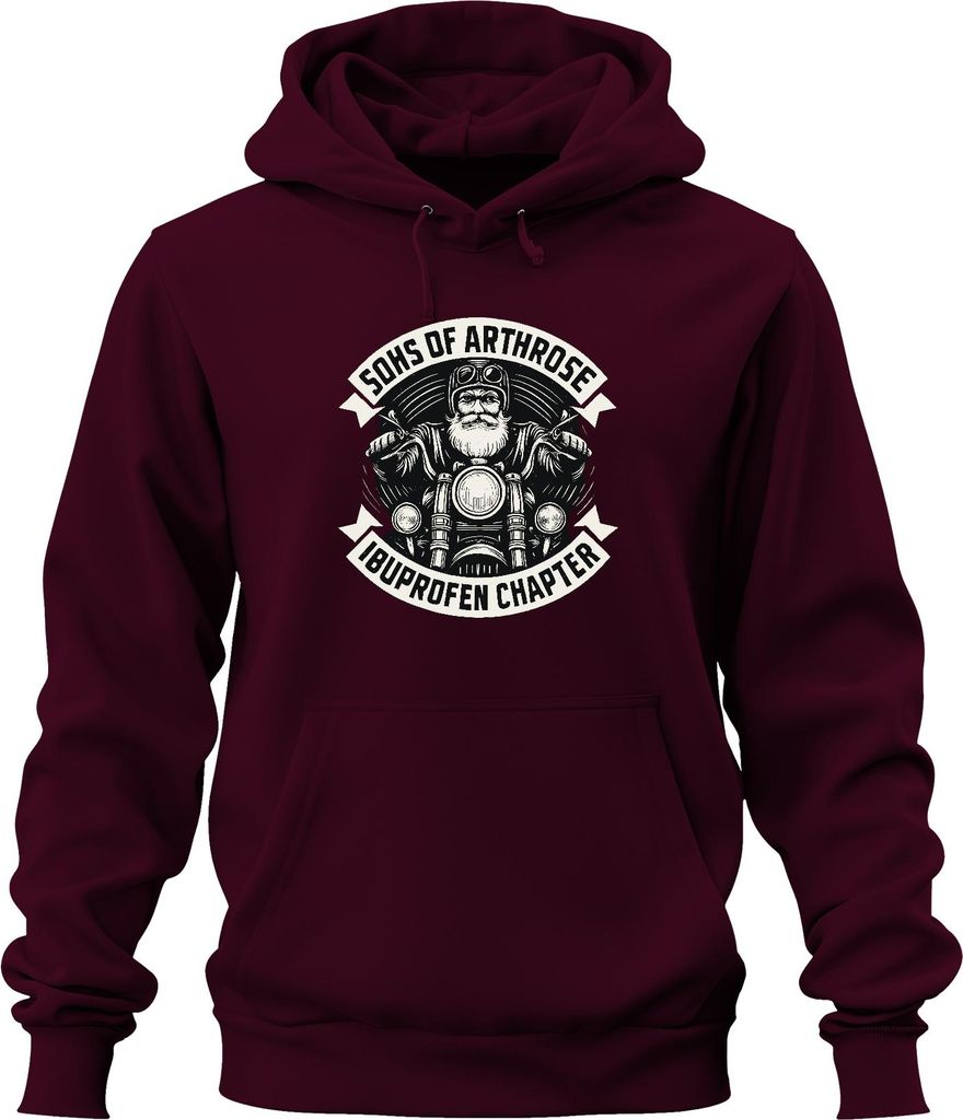 Sons of Arthrose Ibuprofen Chapter Biker Motorrad Opa Geschenk Uni Hoodie Kapuzenpullover, Burgundy, S
