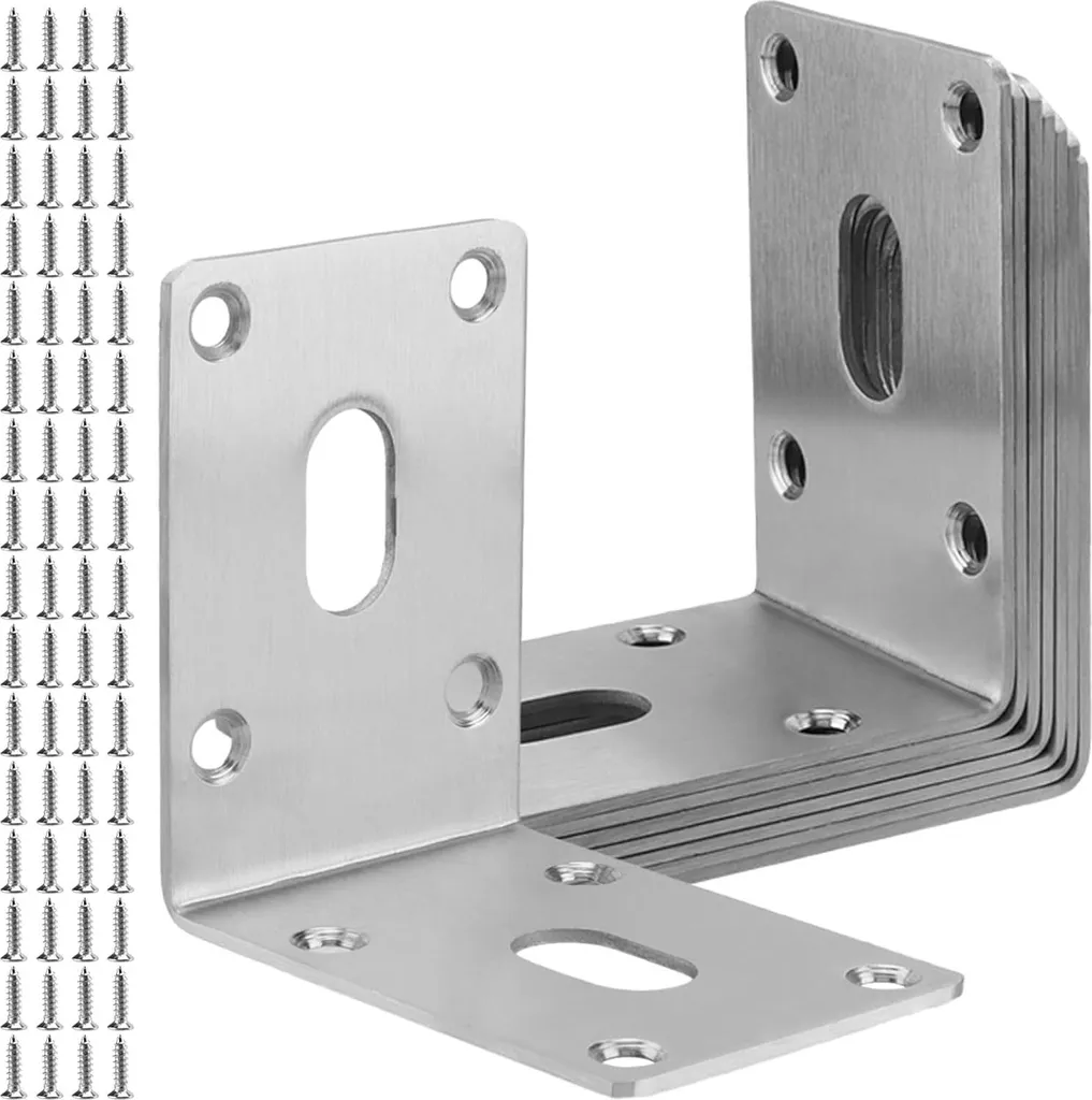 Lot de 8 Équerres de Fixation 70x70x49 mm en Acier Inoxydable Argenté
