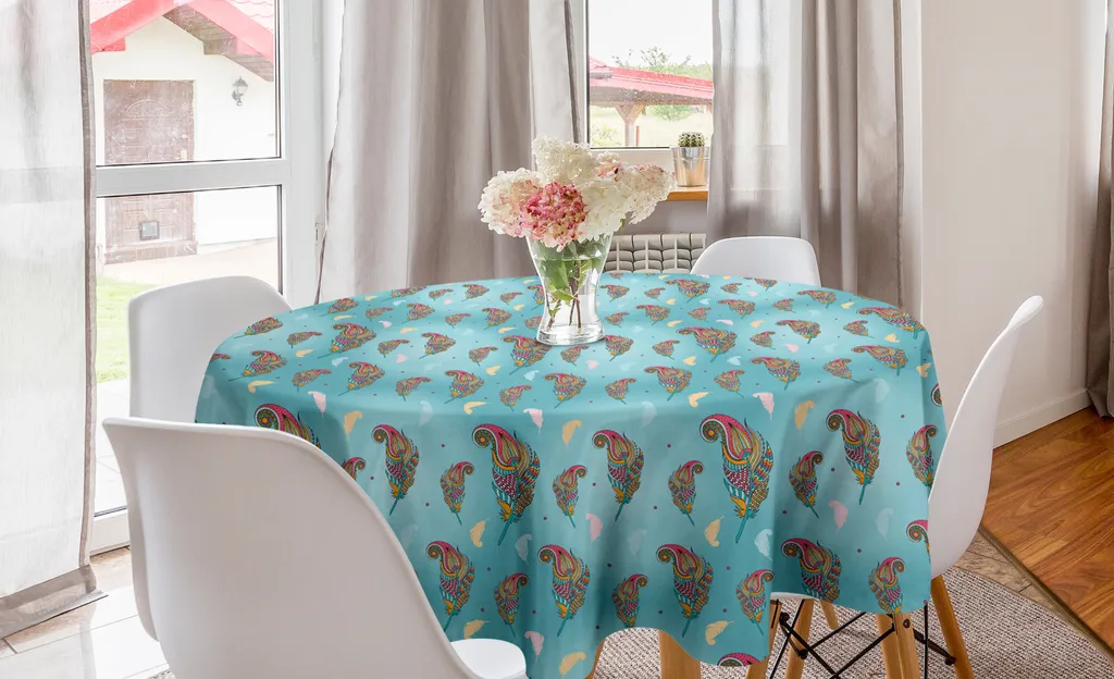 Tovaglia Rotonda Bohemien ABAKUHAUS 150cm - Seafoam Piume Chic