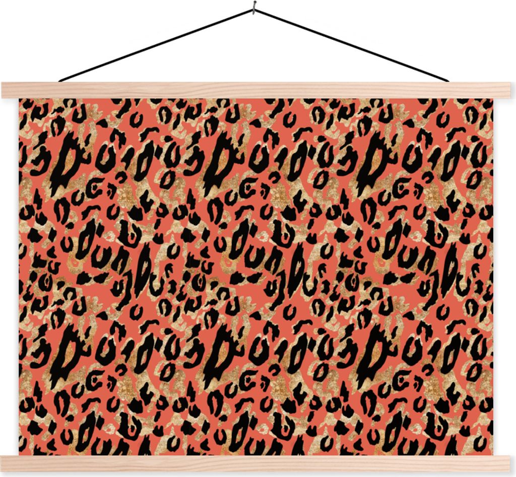 MuchoWow Textilposter Tiermuster - Panther - Rosa 60x45 cm mit holzfarbenen Rahmen - Bild