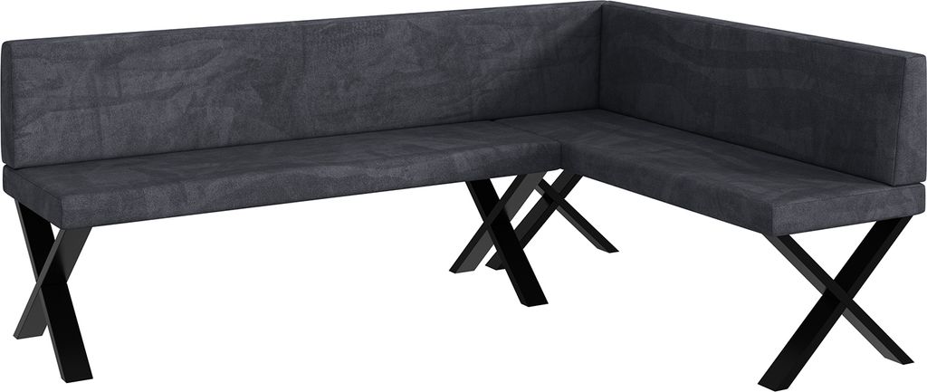 MEBLINI Eckbank für Esszimmer - Küchenbank - Essecke - Sitzecke Küche - TONI - X-Beine 142x196x87cm Rechts - Dunkelgrau Samt