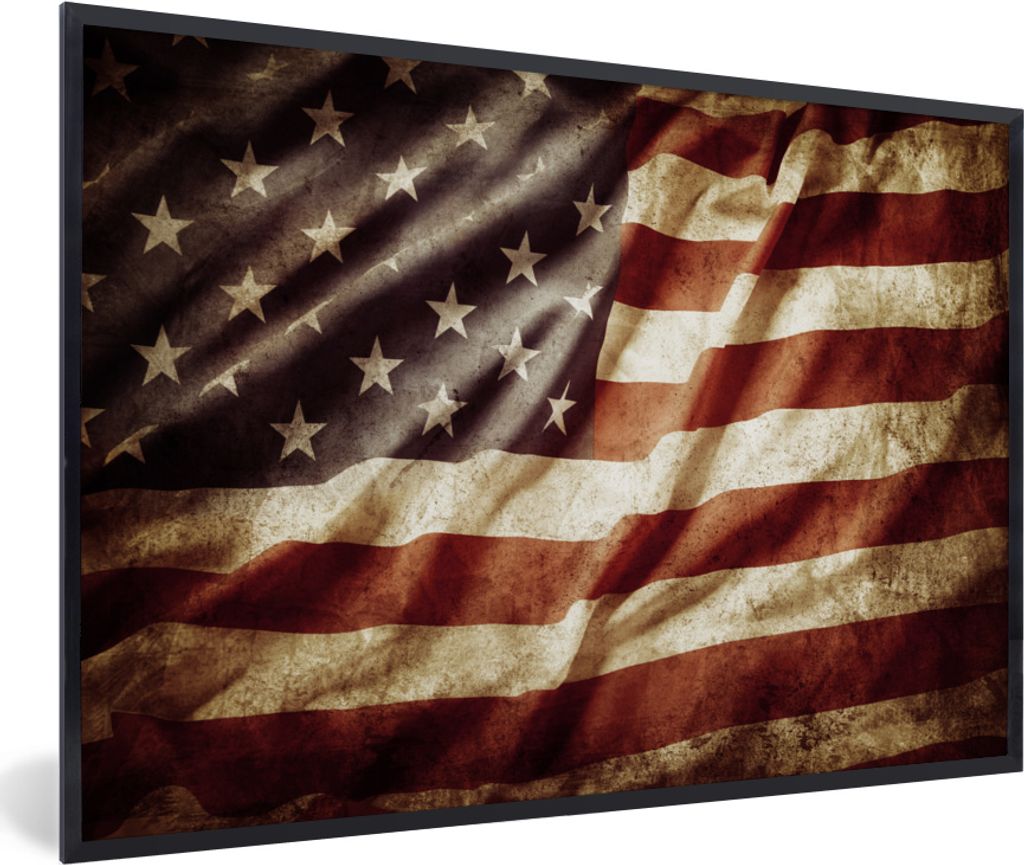 MuchoWow MuchoWow Gerahmtes Poster Flagge - Vintage - Licht - Amerika 30x20 cm - Poster mit zchwarzem Bilderrahmen - Kunstdruck - Bild-Poster