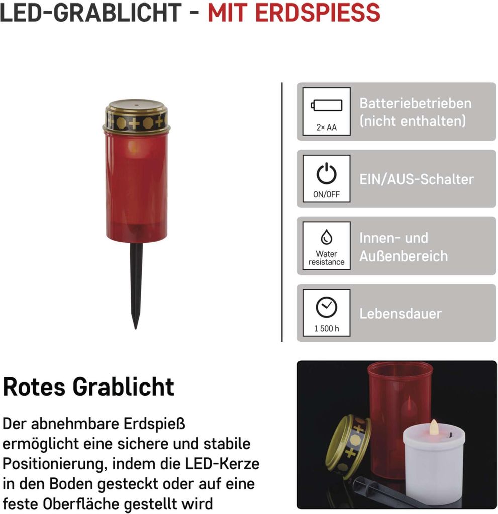 LED Grablicht mit Erdspiess, 25 cm, 2x AA, Außen/Innen, Vintage