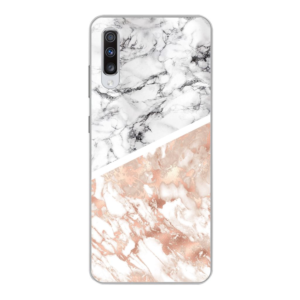 MuchoWow Handyhülle Schutzhülle Hülle für Samsung Galaxy A70 Marmor - Rosa - Abstrakt - Luxus Silikon Softcase Handy Hülle - Schutzhaube