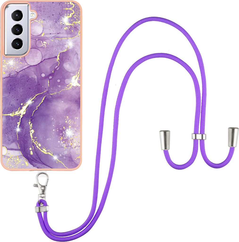 Galaxy S21 5G Handykette Hülle, Ultra Dünn Soft TPU Bumper Anti-kratzt Schutzhülle mit verstellbarem Tragegurt für Samsung Galaxy S21 5G Violett