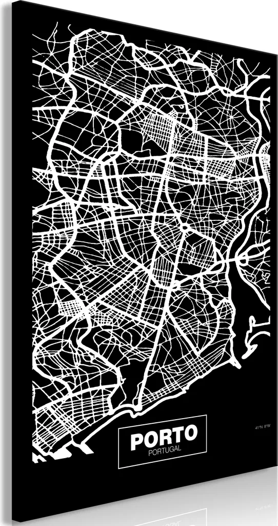 Quadro Porto Mappa Negativa 80x120 - Il Cuore della Città su Tela