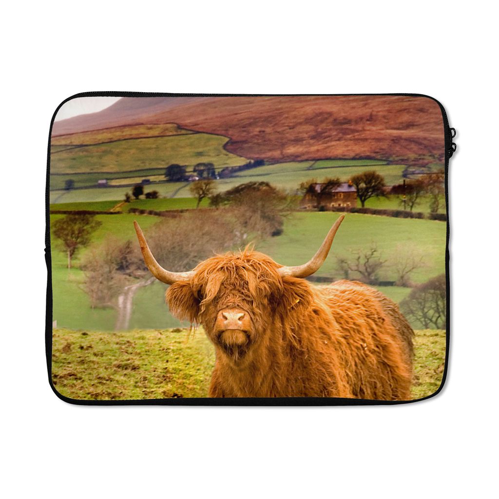 MuchoWow Laptop Hülle 17 Zoll Laptoptasche Schottischer Highlander - Berg - Herbst - Zipper - Schutzabdeckung
