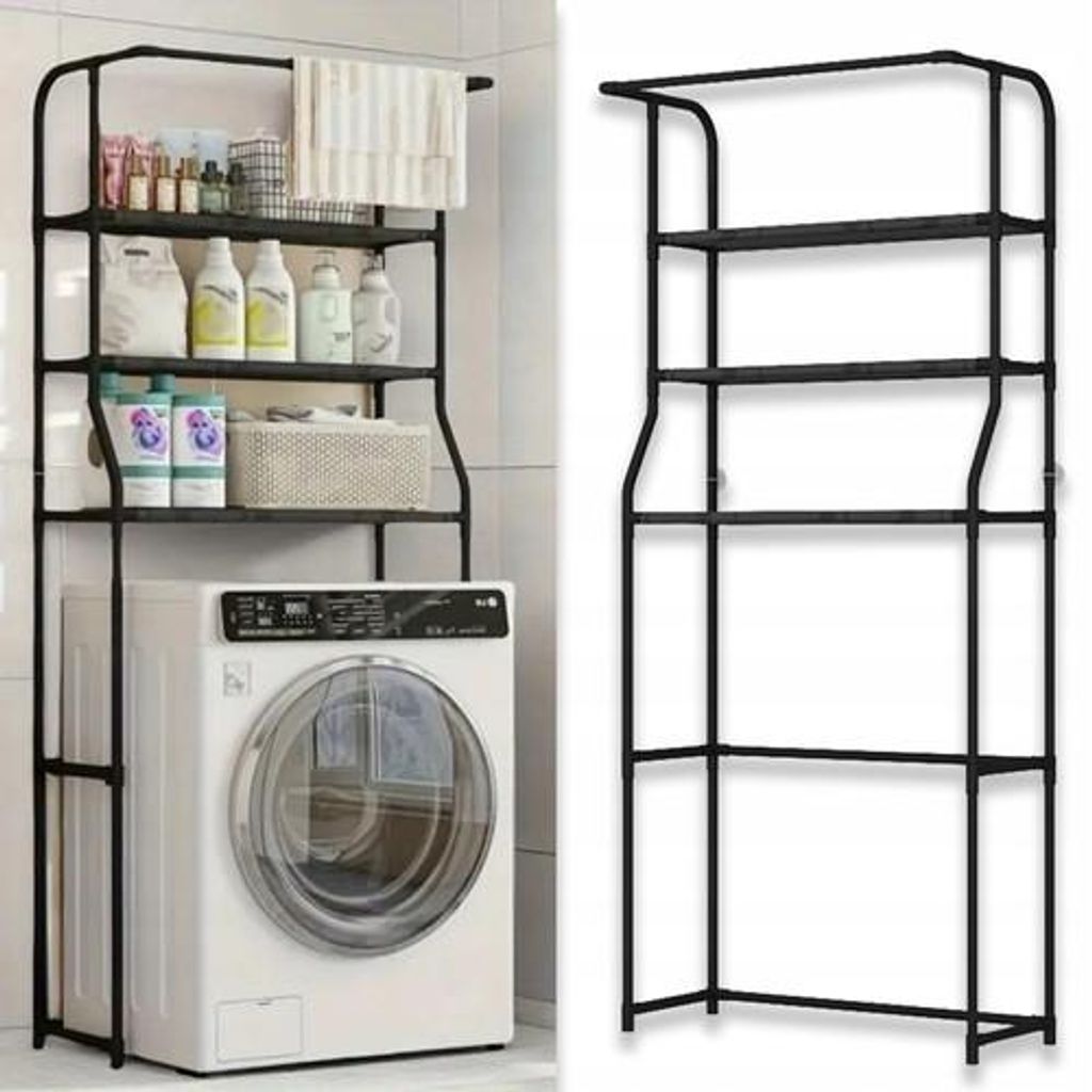 Toilettenregal, Badregale, Standregal 3 stufiges, WC-Regal,Metall Badezimmerregal, Aufbewahrungsregal Badezimmer Waschmaschinenregal 158*72*35cm, Schw