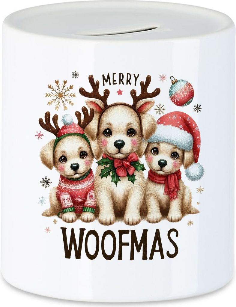 Merry Woofmas Lustiges Hundemotiv Spardose Geschenkidee witziges Design Weihnachten