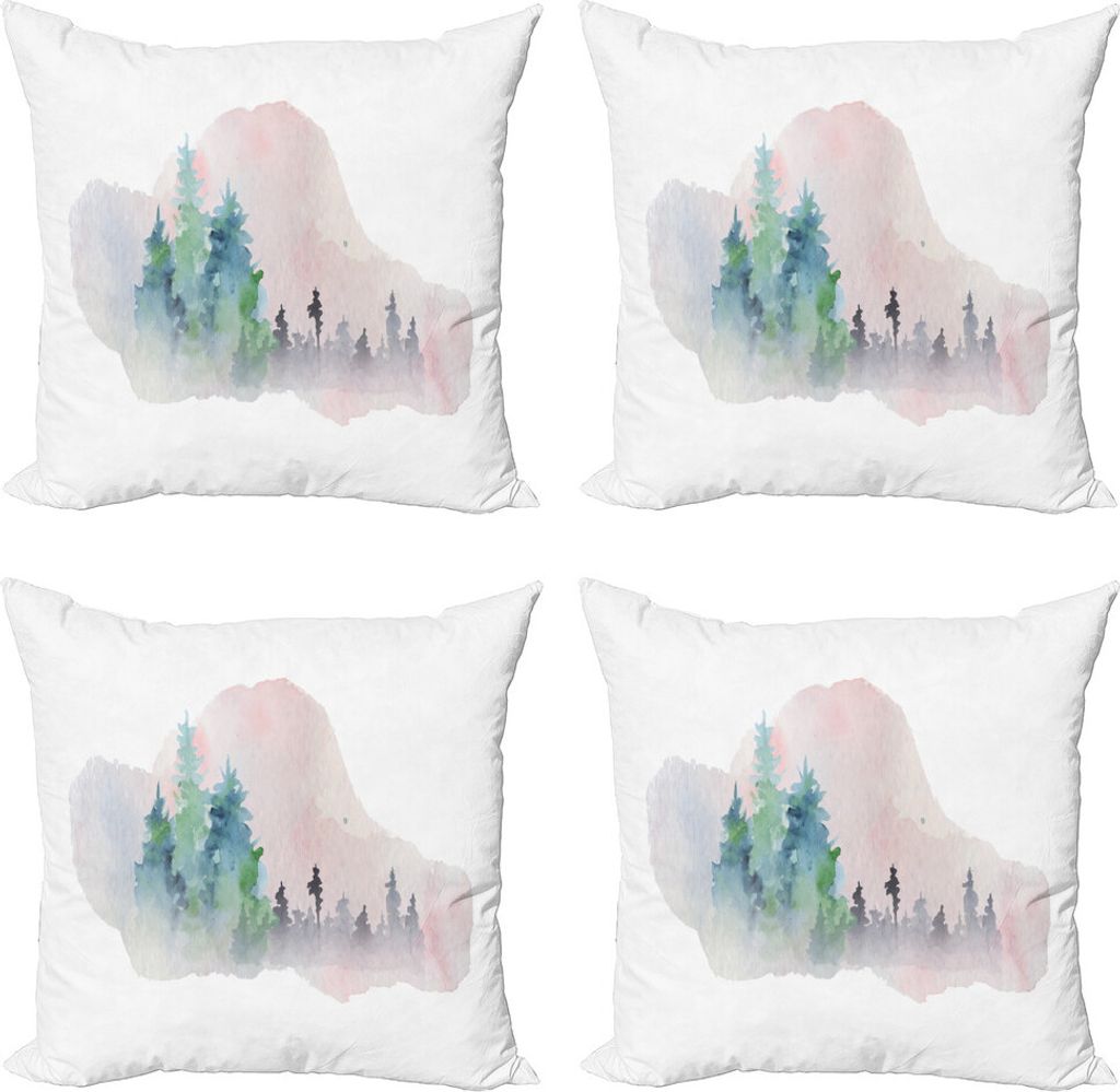ABAKUHAUS Kunst Kissenbezug Set (4 Stück), Aquarell Wald Kunstwerk, Moderner Doppelseitiger Digitaldruck, 50 cm x 50 cm, Mehrfarbig