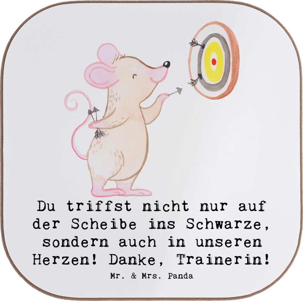 Mr. & Mrs. Panda Untersetzer für Gläser Darts Trainerin - Weiß - Geschenk, Tischschoner, Sportart, gläseruntersetzer, Danksagung, Inspiration, ...