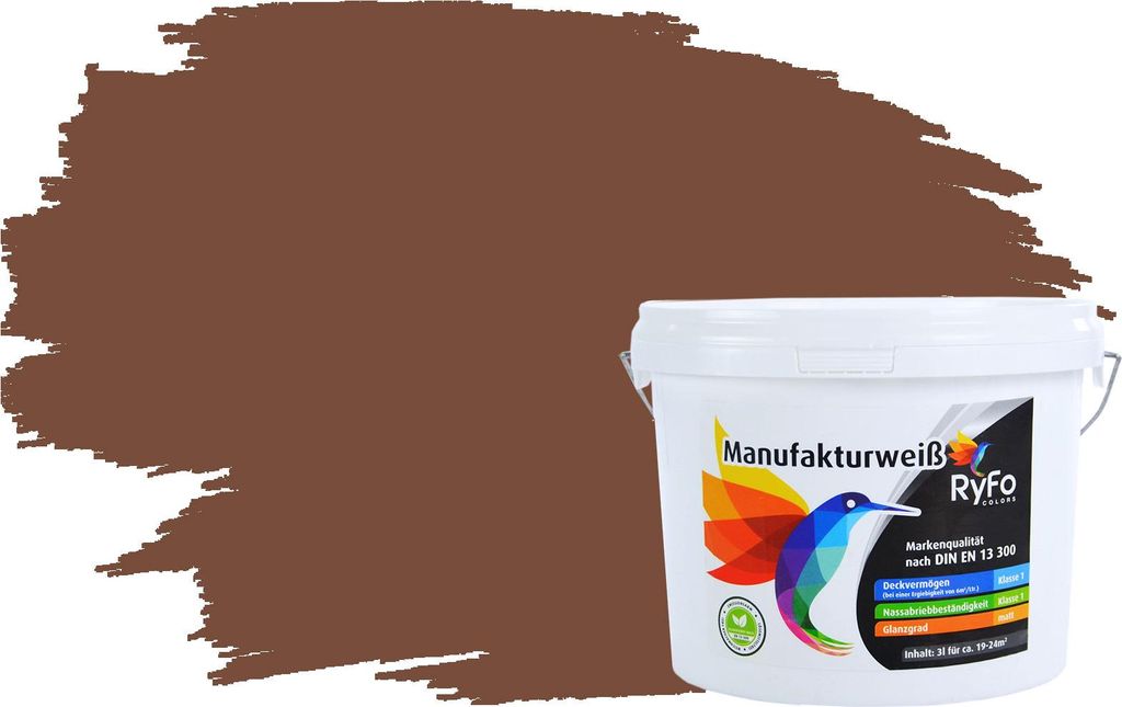 RyFo Colors Bunte Wandfarbe Manufakturweiß Signalbraun 3l - weitere Grau Farbtöne und Größen erhältlich, Deckkraft Klasse 1, Nassabrieb Klasse 1
