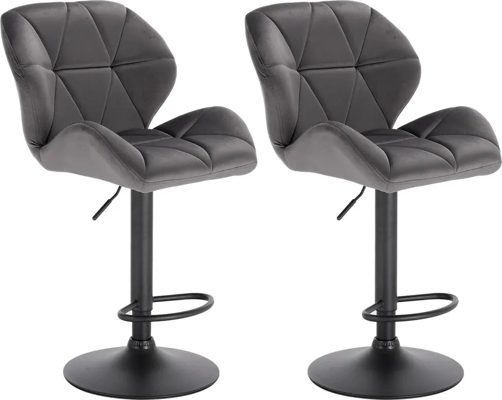Tabouret de Bar Pivotant avec Assise en Velours et Pied Chromé - Lot de 2